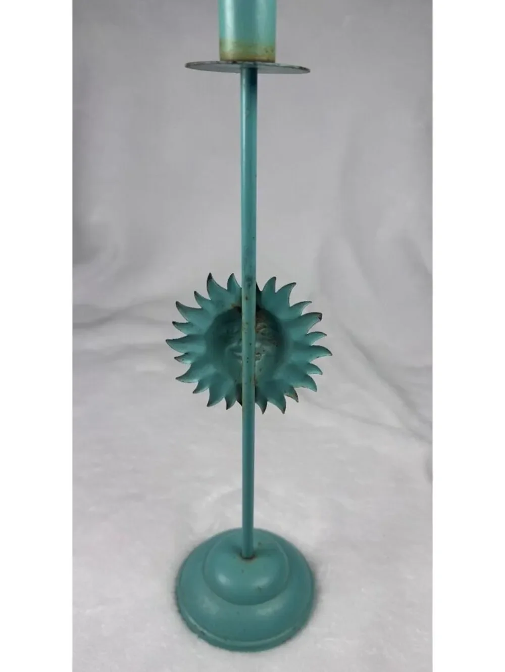 Teal Metal Celestial Sun Candlestick Holder Ethereal 13